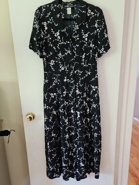Sage Black Maxi Dress with White Floral Print